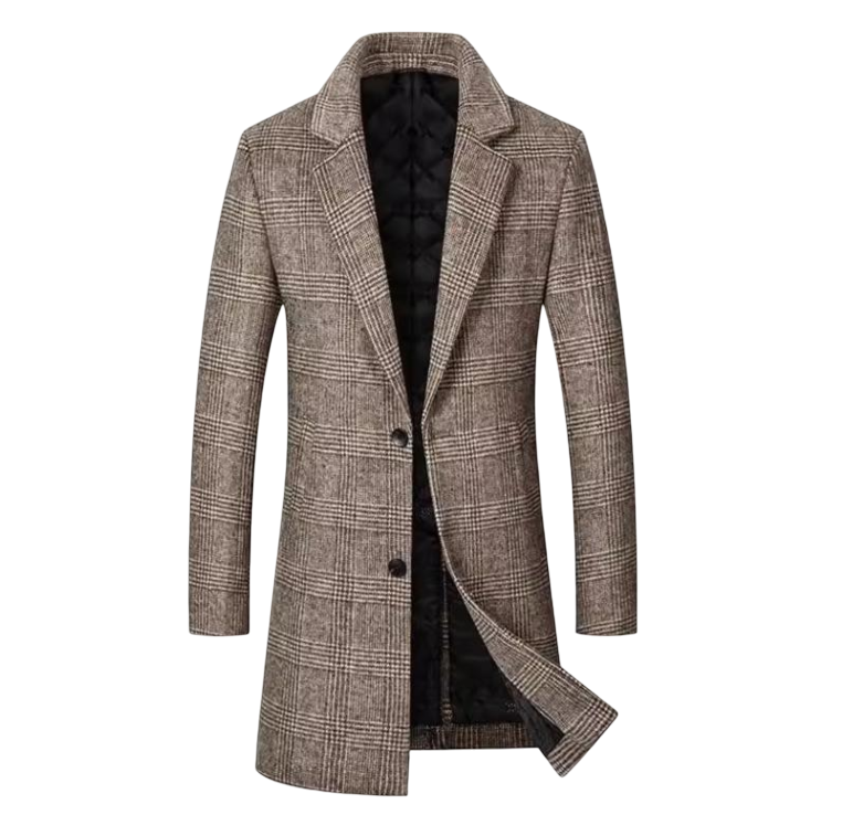 Men’s Plaid Woolen Coat – Mid-Length Warm Winter Style